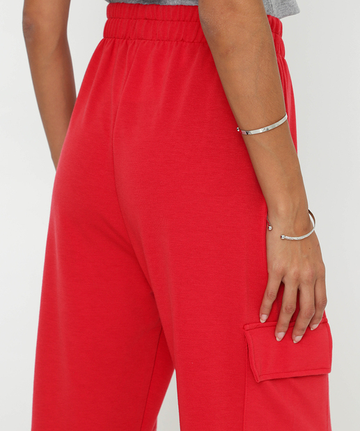 Calça Feminina Moletinho Wide Leg Cargo Marisa Vermelho