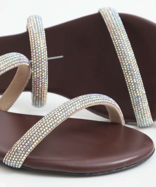 Rasteirinha Feminina Tiras Strass Moleca Marrom