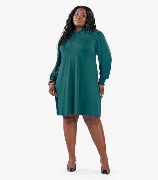 Image_Vestido Manga Longa Evase Plus Size Secret Glam Verde