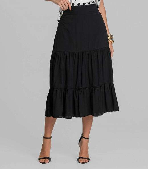 Saia Midi Feminina Duas Marias Em Viscose Dianna Preto