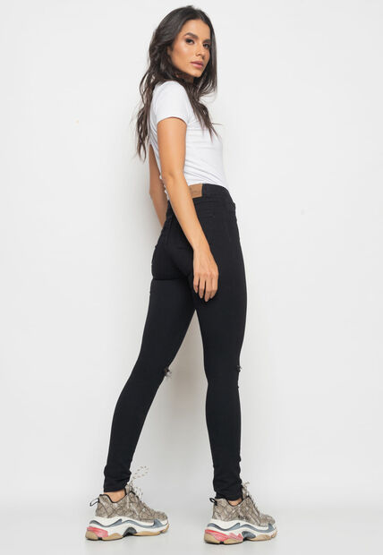 Calça Skinny Com Rasgo No Joelho Preto Salvatore Fashion
