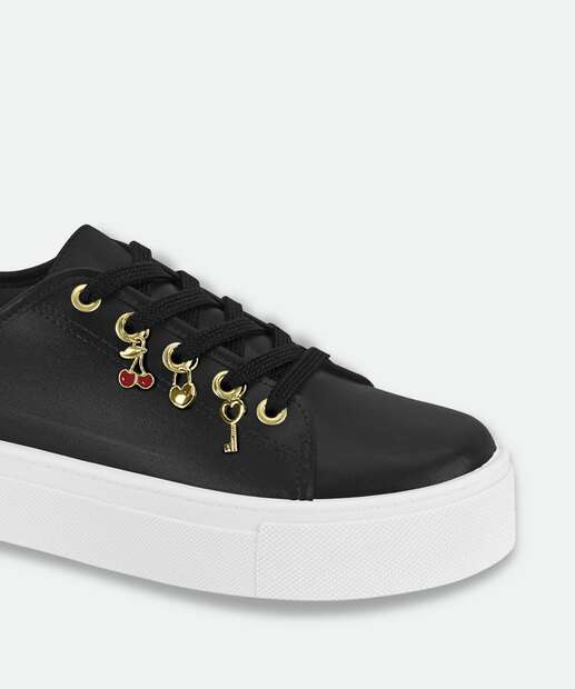 Tênis Casual Feminino Pingente Moleca Preto