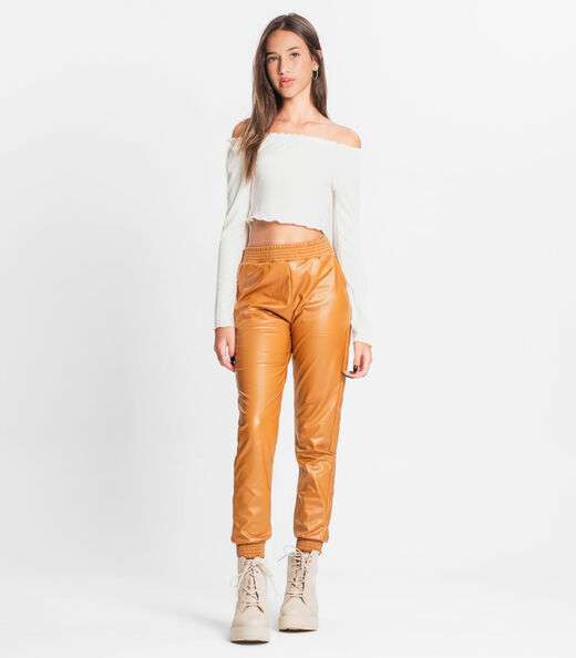 Blusa Juvenil Feminina Manga Longa Canelada Minty Bege