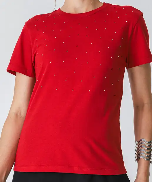 Camiseta Feminina Manga Curta com strass Marisa Vermelho