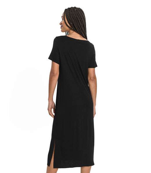Vestido Midi Ribana Canelada Básico Rovitex Preto