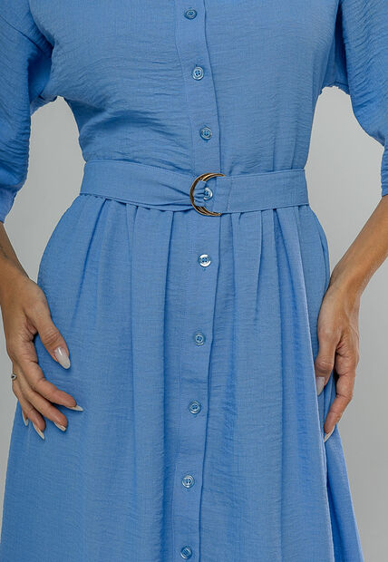 Vestido Midi Chemise Com Cinto Azul Salvatore