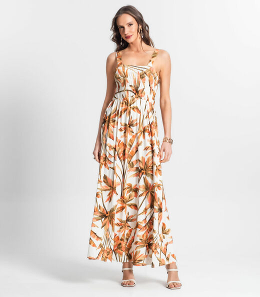 Vestido Longo Estampado Endless Bege