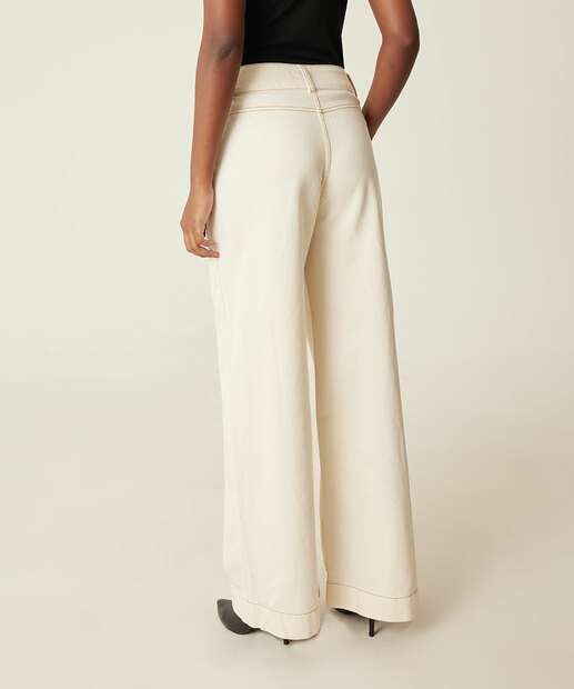 Calça Wide Leg Feminina Sarja Cinto Marisa