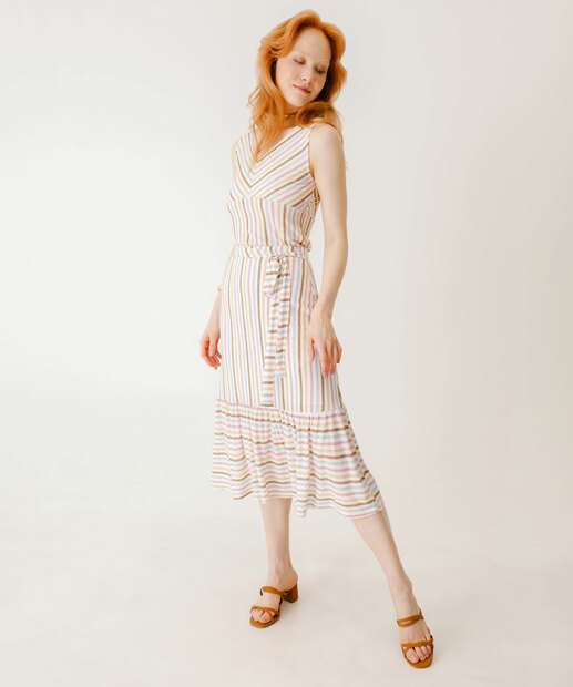 Blusa Feminina Listrada Sem Manga Marisa Off White