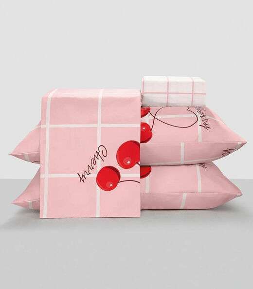 Jogo De Cama Cereja Solteiro Lar E Lazer Rosa