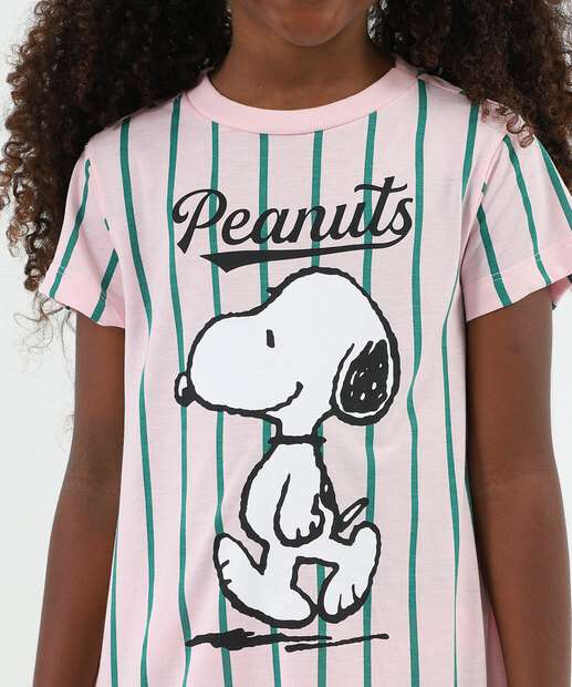 Camisola Infantil Listrada Snoopy Tam 4 a 12 Rosa