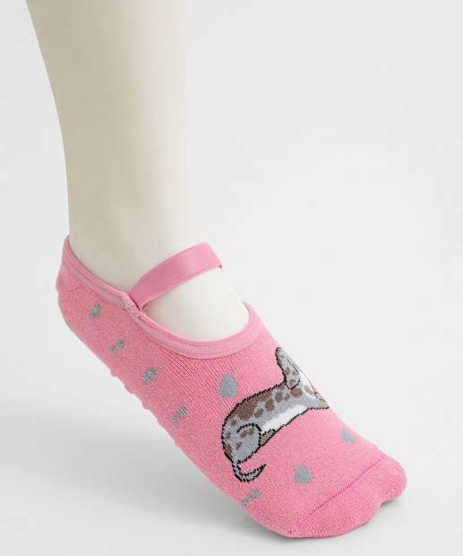 Meia Sapatilha Feminina Antiderrapante Marisa Rosa