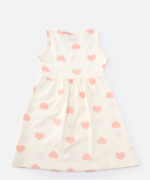 Vestido Infantil Estampa Corações Marisa Tam 1 a 3 Off White