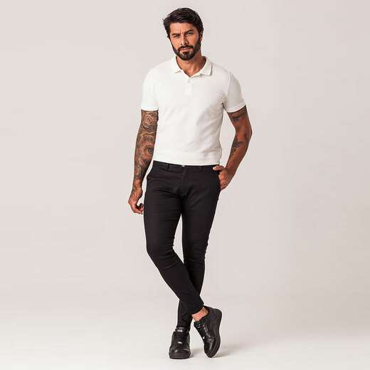 Calça Chino Preta Sarja Masculina Zune
