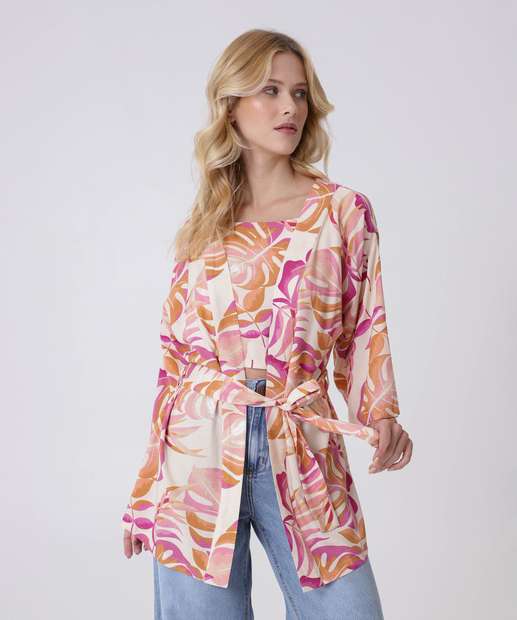 Kimono Feminino Estampado Manga Curta Marisa