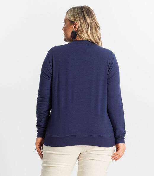 Blusão Feminino Plus Size Manga Longa Secret Glam Azul