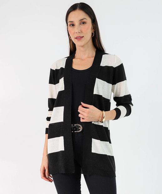 Image_Cardigan Feminino Tricô Listrado Alongado Marisa Marrom