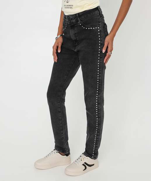 Calça Jeans Skinny Feminina Tachas Preta