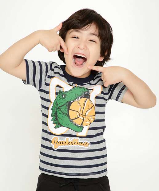 Camiseta Infantil Estampa Dinossauro MR Tam 2 a 14