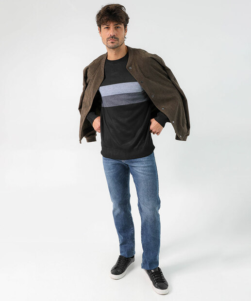 Suéter Masculino Tricô Recortes Marisa Preto