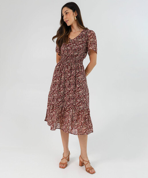 Vestido Midi Floral Feminino Marisa Vinho
