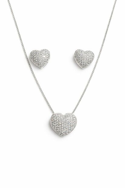 Image_Conjunto Colar e Brinco Coração com Micro Zircônias Cravejadas Banhado a Prata 9