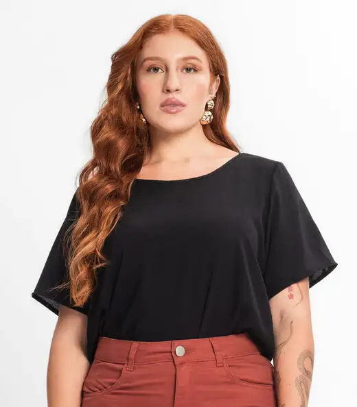 Blusa Feminina Plus Size Secret Glam Preto
