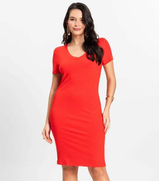 Vestido Feminino Em Ribana Canelada Rovitex Laranja