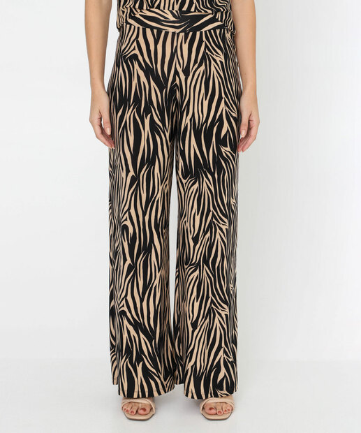 Calça Pantalona Feminina Animal Print Marisa Bege