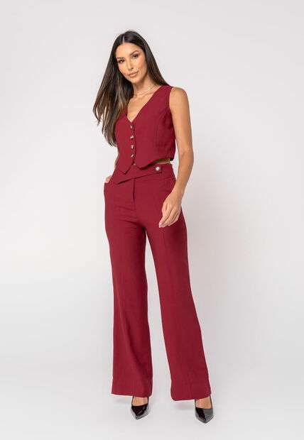 Colete Alfaiataria Curto com Botões Vinho Salvatore