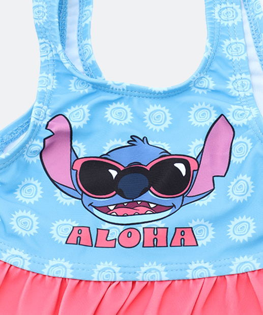 Biquíni Infantil Babado Stitch Disney Tam 4 a 10 Azul 
