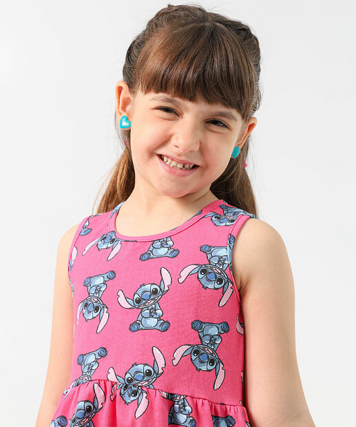 Vestido Infantil Stitch Disney Tam 4 a 10 Rosa