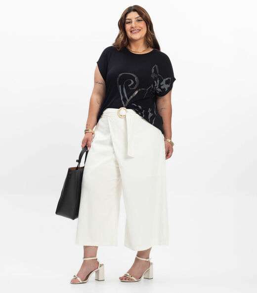 Camiseta Feminina Plus Size Secret Glam Preto