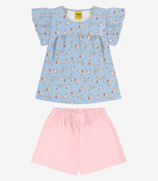 Conjunto Infantil Blusa Com Shorts Rovi Kids Azul