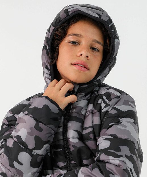 Jaqueta Infantil Puffer Camuflada Marisa Tam 4 a 10