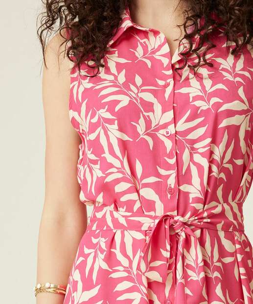 Vestido Feminino Chemise Midi Estampa Folhas Marisa