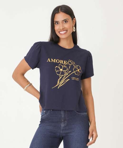Blusa Feminina Estampa Flores Manga Curta 