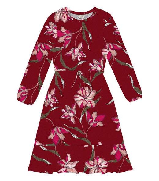 Vestido Feminino Manga Longa Floral Rovitex Vermelho