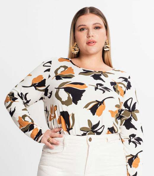 Image_Blusa Plus Size Estampada Em Viscose Secret Glam Bege