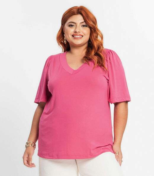 Blusa Feminina Plus Size Em Malha Soft Secret Glam Rosa