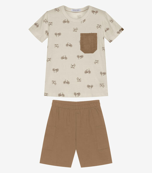 Image_Conjunto Infantil Camiseta Com Bermuda Trick Nick Bege