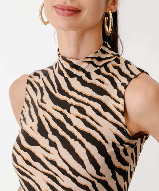Blusa Regata Feminina Animal Print Gola Alta Marisa