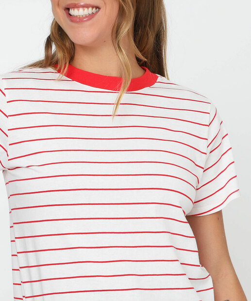 Blusa Feminina Listrada Manga Curta Marisa Off White