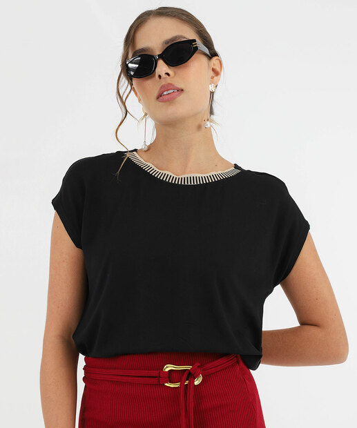 Image_Blusa Feminina Lisa Manga Curta Marisa Preto