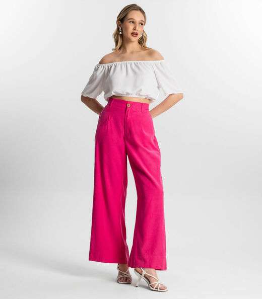 Calça Feminina Pantalona Em Sarja Endless Rosa