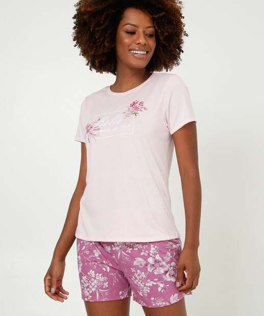 Pijama Feminino Estampa Frase Manga Curta Marisa  