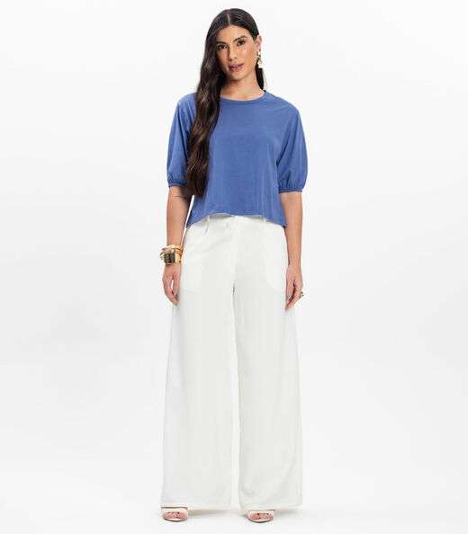 Blusa Manga Camponesa Feminina Rovitex Azul