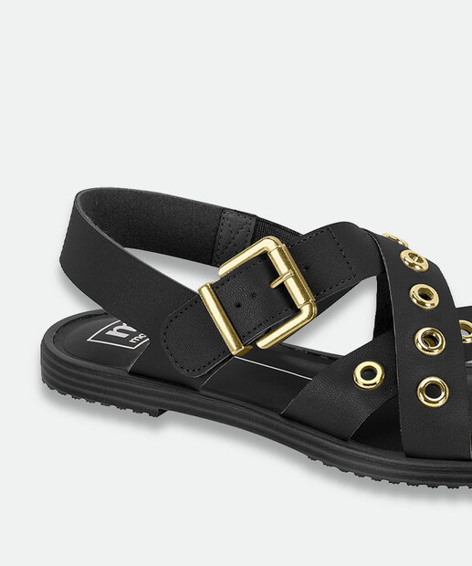 Sandália Feminina Rasteira Tachas Moleca Preto