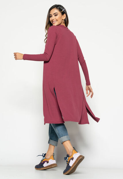 Kimono  Alongado Manga Longa Canelado Bordo