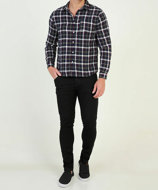 Camisa Masculina Xadrez Bolso Manga Longa MR